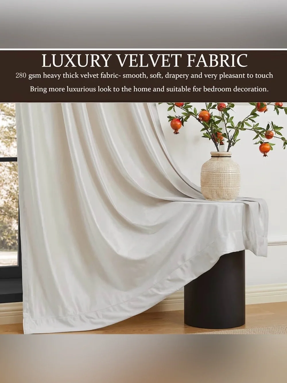 Cream Ivory Velvet blackout curtain drapes W52” x L102” 2 panels